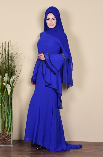 Saks-Blau Hijab-Abendkleider 3012-05