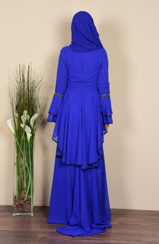 Saks-Blau Hijab-Abendkleider 3012-05