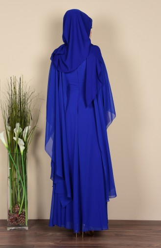 Saks-Blau Hijab-Abendkleider 3014-02