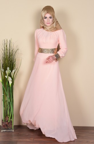 Salmon Hijab Evening Dress 2398-15