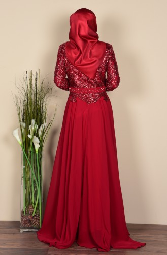 Claret Red Hijab Evening Dress 6803-05