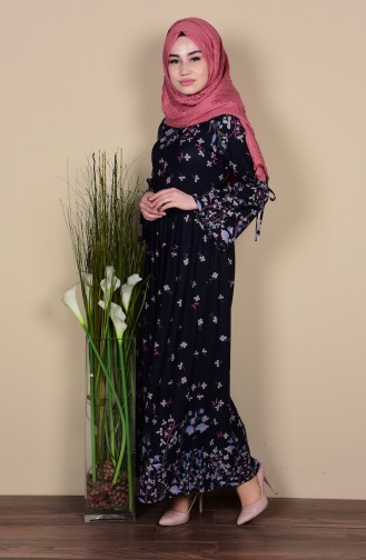 Navy Blue Hijab Dress 3338-04