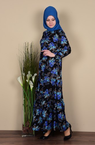 Fırfırlı Elbise 3336-05 Lacivert Mavi