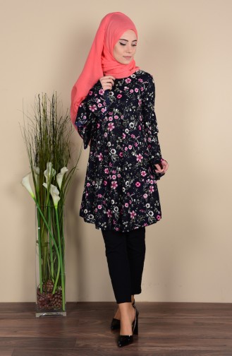 Çiçekli Tunik 0771D-01 Lacivert Lila