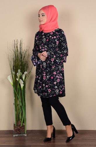 Çiçekli Tunik 0771D-01 Lacivert Lila