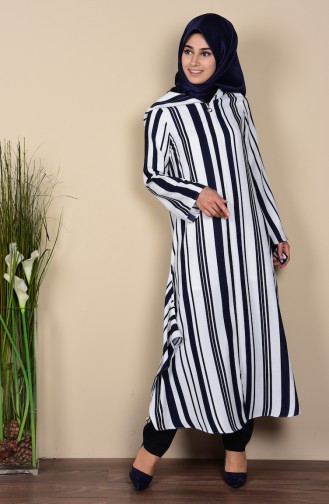 SUKRAN Striped Hooded Cape 35626-02 Navy Blue 35626-02