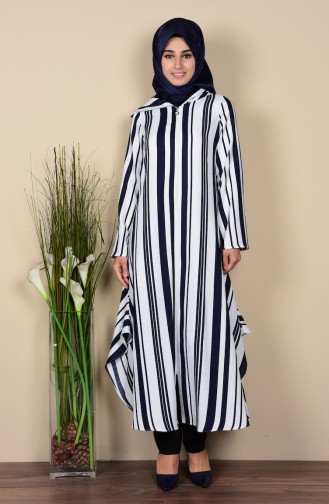 SUKRAN Striped Hooded Cape 35626-02 Navy Blue 35626-02