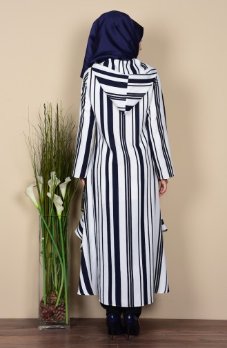 SUKRAN Striped Hooded Cape 35626-02 Navy Blue 35626-02