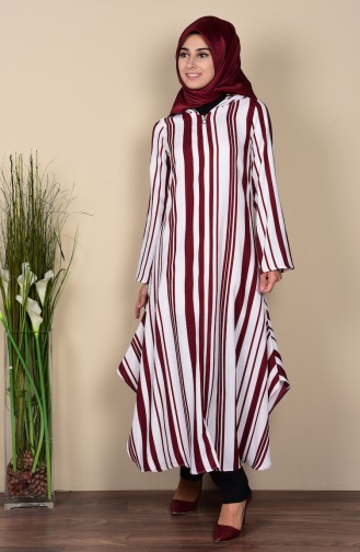 SUKRAN Striped Hooded Cape 35626-03 Claret Red 35626-03