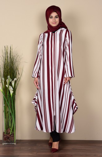 SUKRAN Striped Hooded Cape 35626-03 Claret Red 35626-03