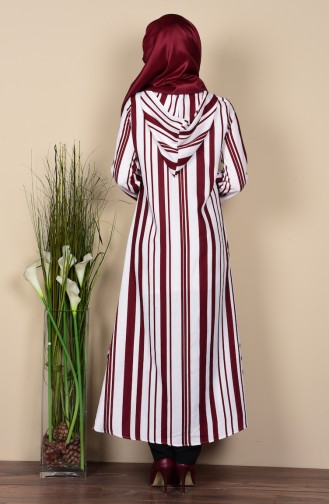 SUKRAN Striped Hooded Cape 35626-03 Claret Red 35626-03