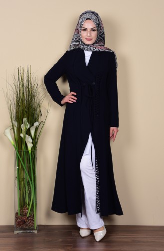 SUKRAN Button Detailed Cape 35769-02 Navy Blue 35769-02