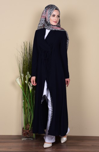 SUKRAN Button Detailed Cape 35769-02 Navy Blue 35769-02