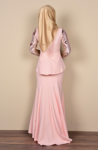 Powder Hijab Evening Dress 52600-02
