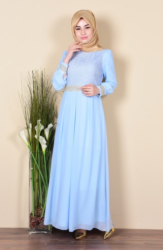 فستان مُزين بتفاصيل مُطرزة FY 51983-18 لون أزرق 51983-18