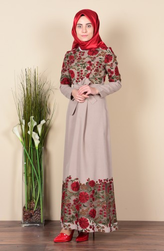 Beige Hijab Dress 1615-03