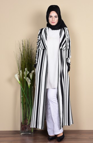 Cape a Rayure et Ceinture 35619-03 Noir 35619-03