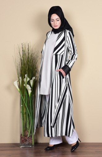 Cape a Rayure et Ceinture 35619-03 Noir 35619-03