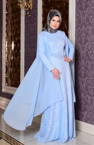 Baby Blue Hijab Evening Dress 7113-05
