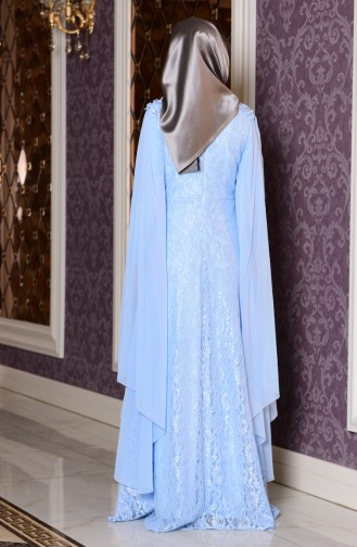 Baby Blue Hijab Evening Dress 7113-05