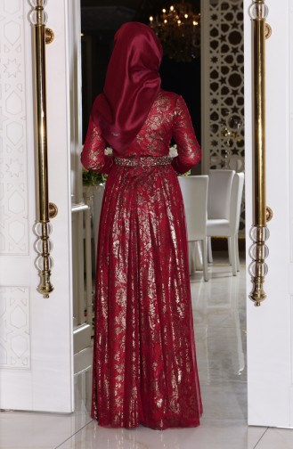 Claret Red Hijab Evening Dress 7110-01
