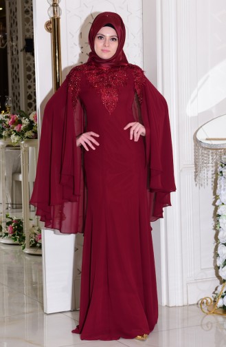 فساتين سهرة بتصميم اسلامي أحمر كلاريت 7221-02