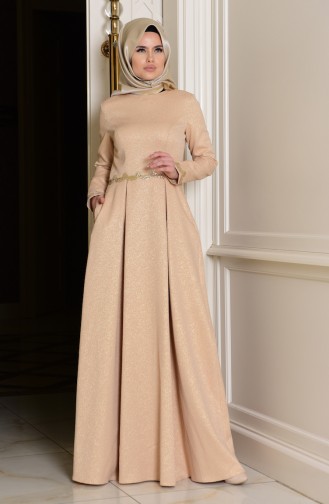 Gold Hijab Evening Dress 7151-01