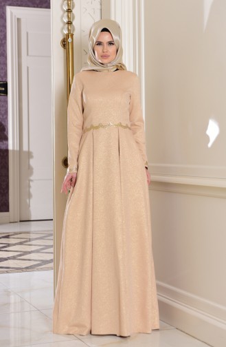 Gold Hijab Evening Dress 7151-01