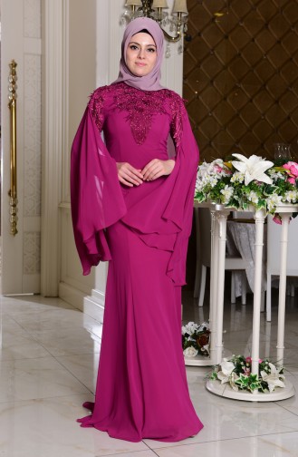 Dark Fuchsia Hijab Evening Dress 7221-03