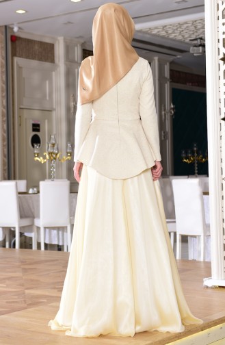 Cream Hijab Evening Dress 7155-01