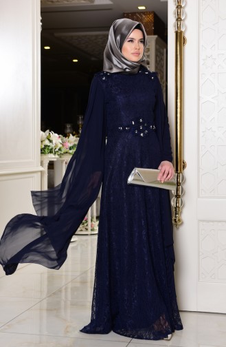Dunkelblau Hijab-Abendkleider 7113-01