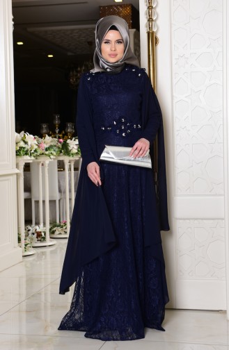 Dunkelblau Hijab-Abendkleider 7113-01