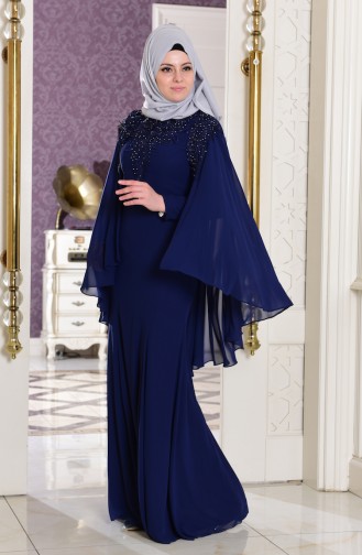 Navy Blue İslamitische Avondjurk 7221-01