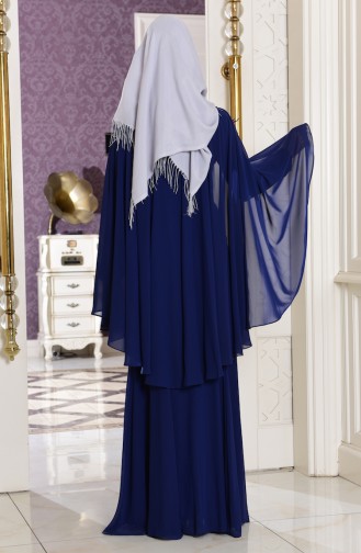 Navy Blue Hijab Evening Dress 7221-01