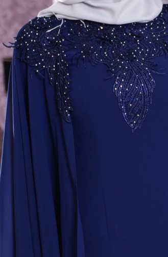 Navy Blue Hijab Evening Dress 7221-01