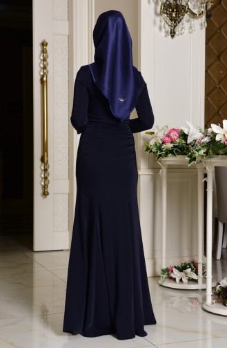 Navy Blue Hijab Evening Dress 7621-01