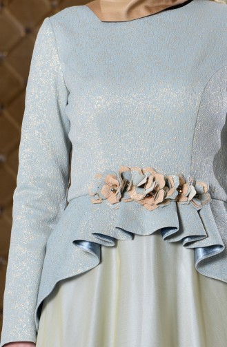 Robe De Soirée Detaillé de Fleur 7155-03 Bleu 7155-03