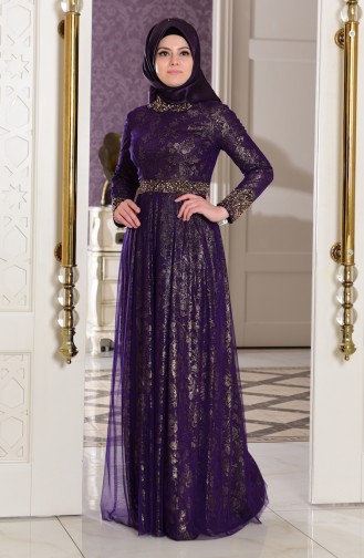 Purple Hijab Evening Dress 7110-03