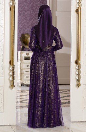 Purple Hijab Evening Dress 7110-03