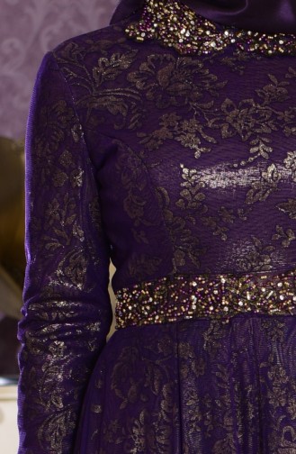 Purple Hijab Evening Dress 7110-03