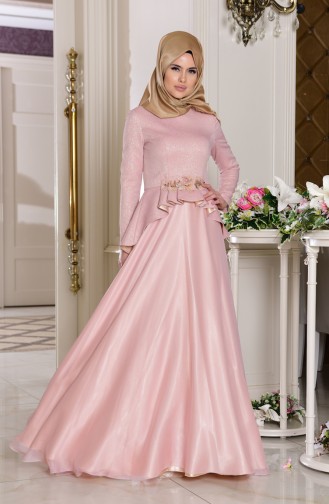 Pink Hijab Evening Dress 7155-02