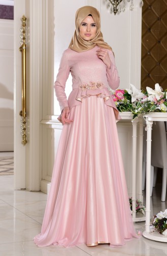 Pink Hijab Evening Dress 7155-02