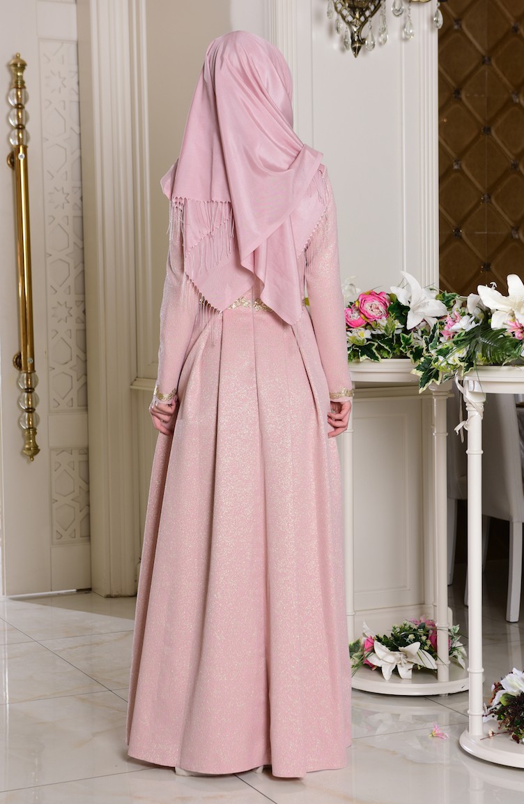 Pink Hijab Evening Dress 7151-03 | Sefamerve
