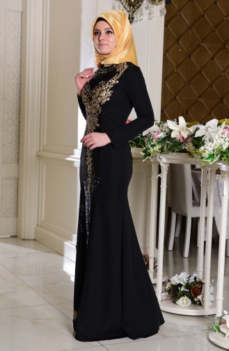 Black Hijab Evening Dress 7621-03