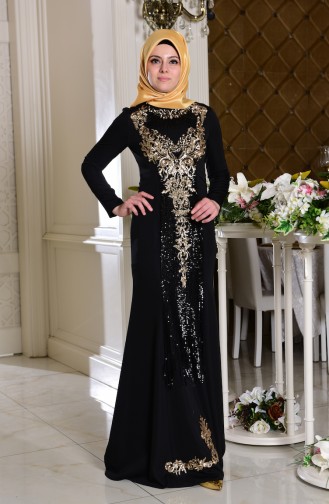 Black Hijab Evening Dress 7621-03