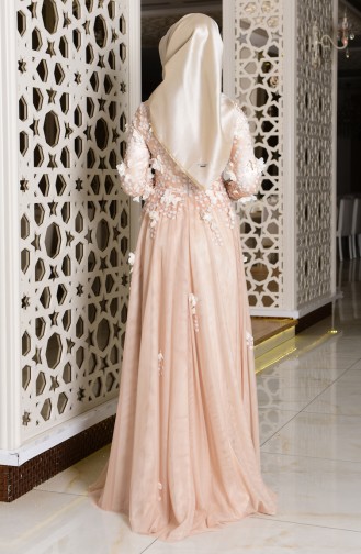 Salmon Hijab Evening Dress 7146-03