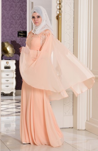 Salmon Hijab Evening Dress 7221-04