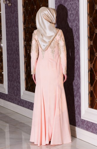 Salmon Hijab Evening Dress 7605-03