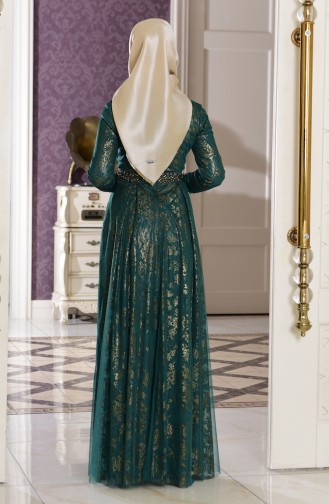 Robe de Soirée Detaillé de Perle 7110-04 Vert emeraude 7110-04