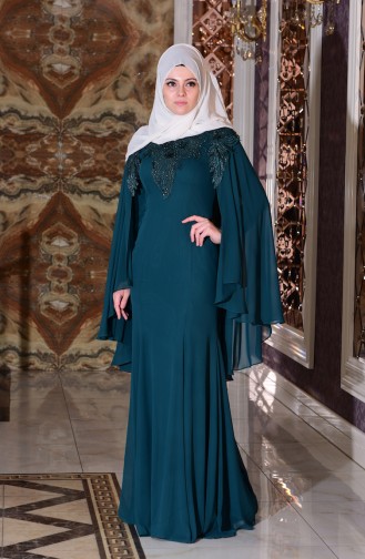 Robe de Soirée Detaillé de Pierre 7221-06 Vert emeraude 7221-06